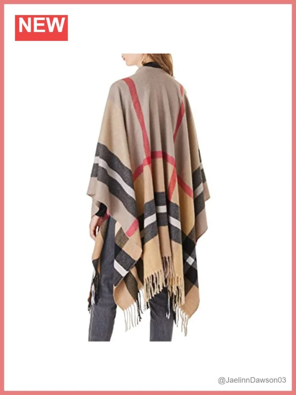 Plaid Shawl Wrap Open Front Poncho Cape Warm Cardigan